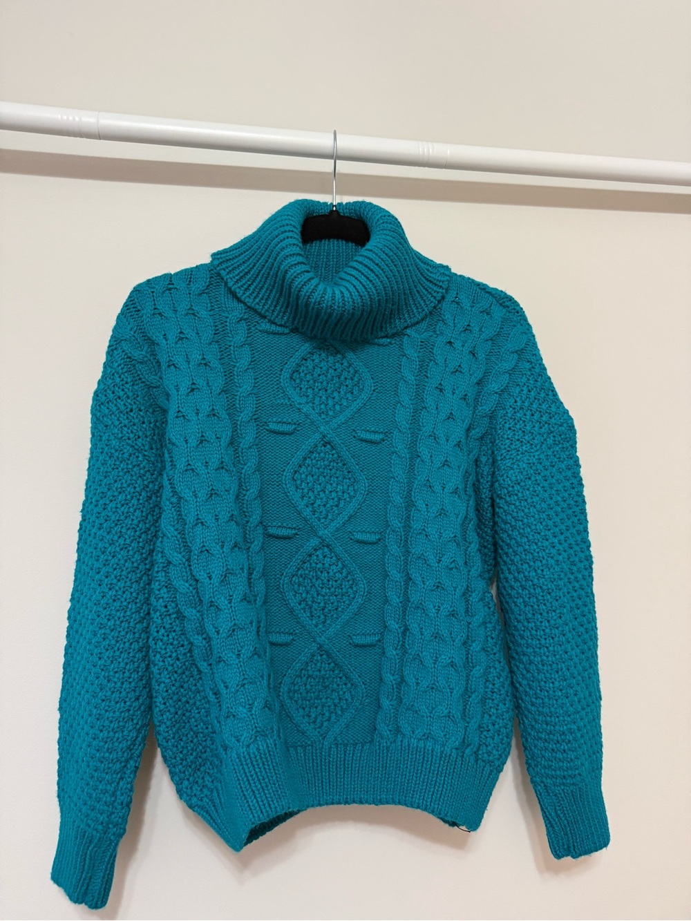 Teal Cable Knit Turtleneck Sweater - Women